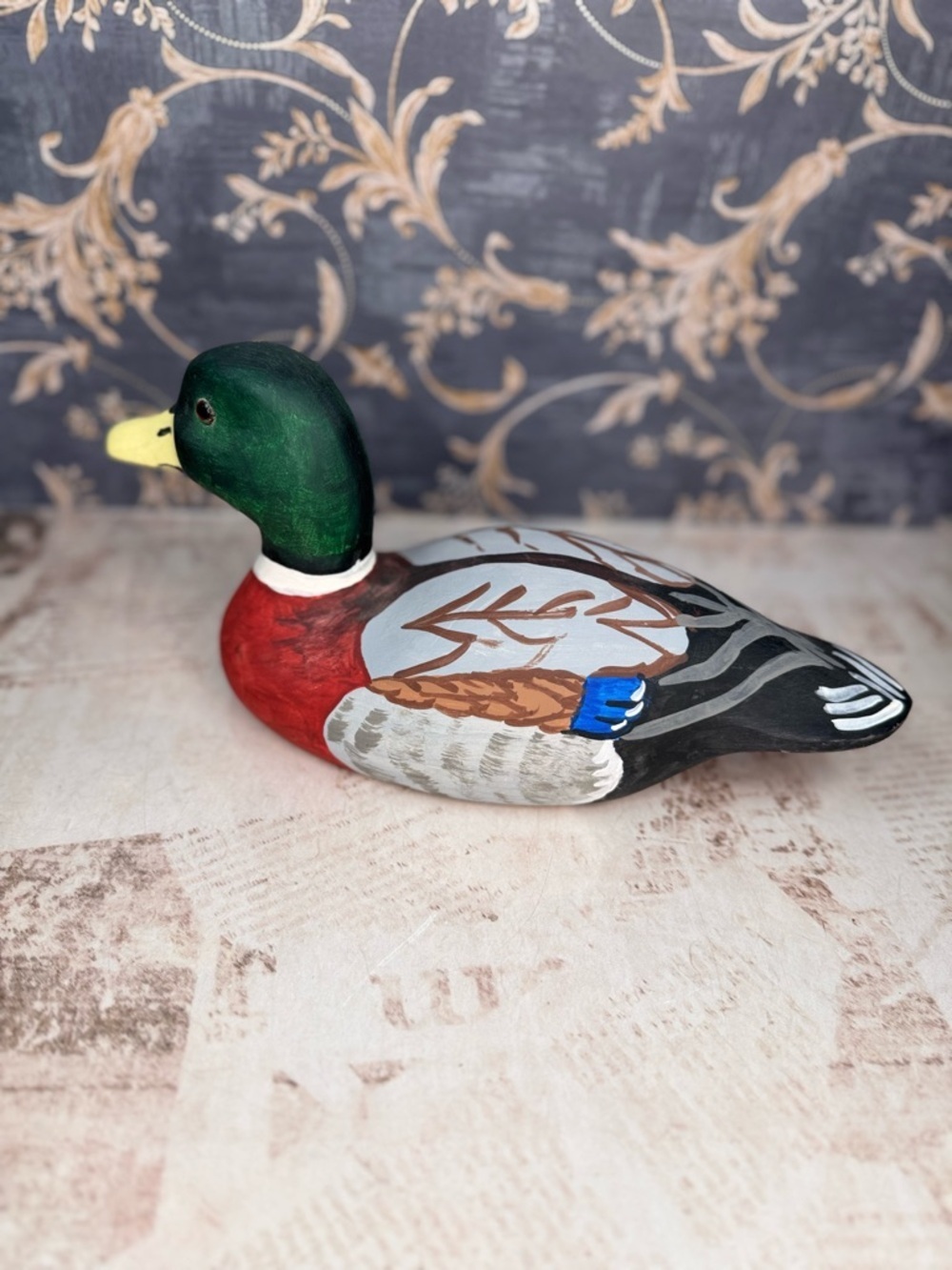 Vintage Hand Painted Wooden Mallard Duck Decoy Folk Art Carved Wood - Picture 3 of 7